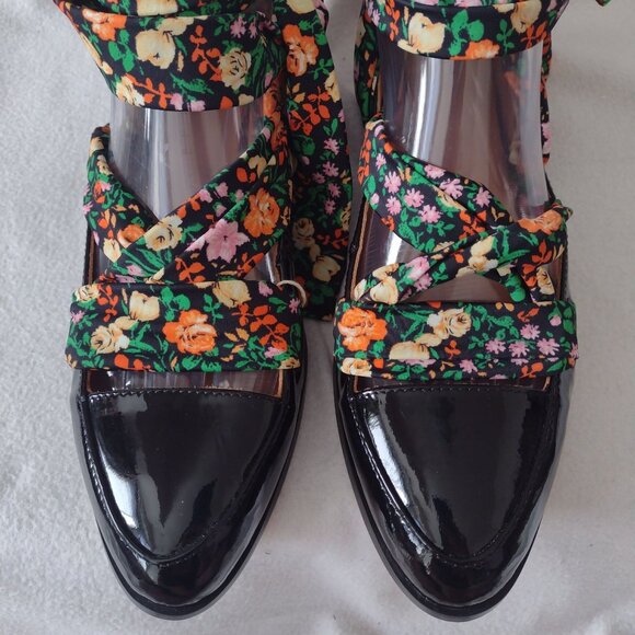 Ganni Lilou Patent Leather Floral Wrap Ballet Flats 40 NEW Black Loafers 9.5 - Picture 5 of 12